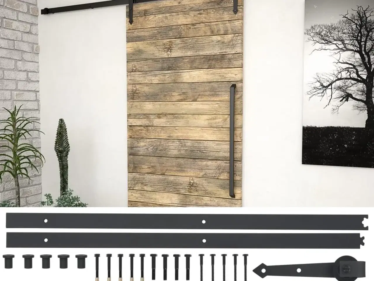 Billede 1 - Skinnesæt til skydedør 183 cm stål sort