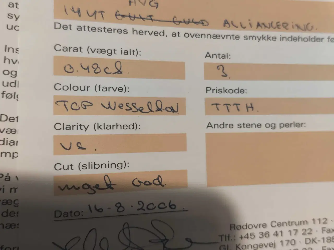 Billede 4 - Alliancering 14K hvidguld med 3 brillanter