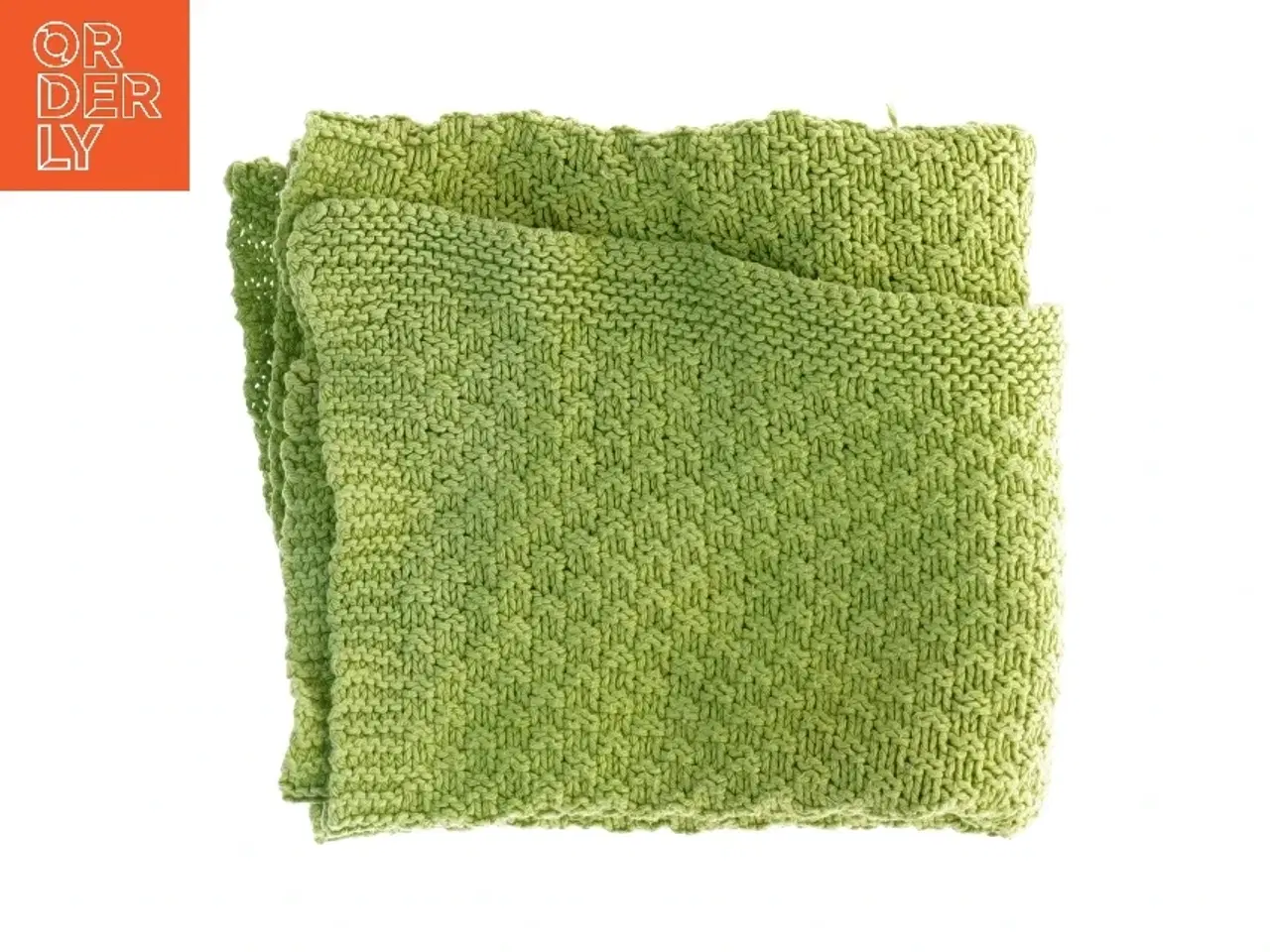 Billede 1 - Grønt strikket tæppe (str. 64 x 36 cm)