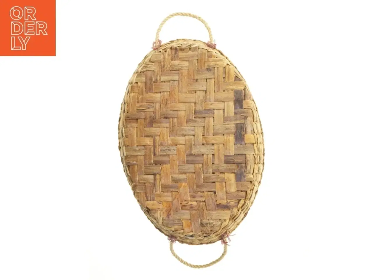 Billede 4 - Stor oval pyntebakke med flettet kant og håndtag (str. 43x32 cm)