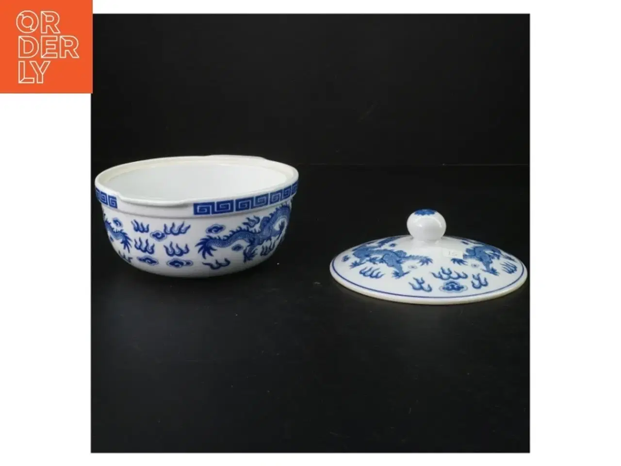 Billede 3 - Orientalsk  Blå og hvid porcelæns skål med låg (str. 17 cm)