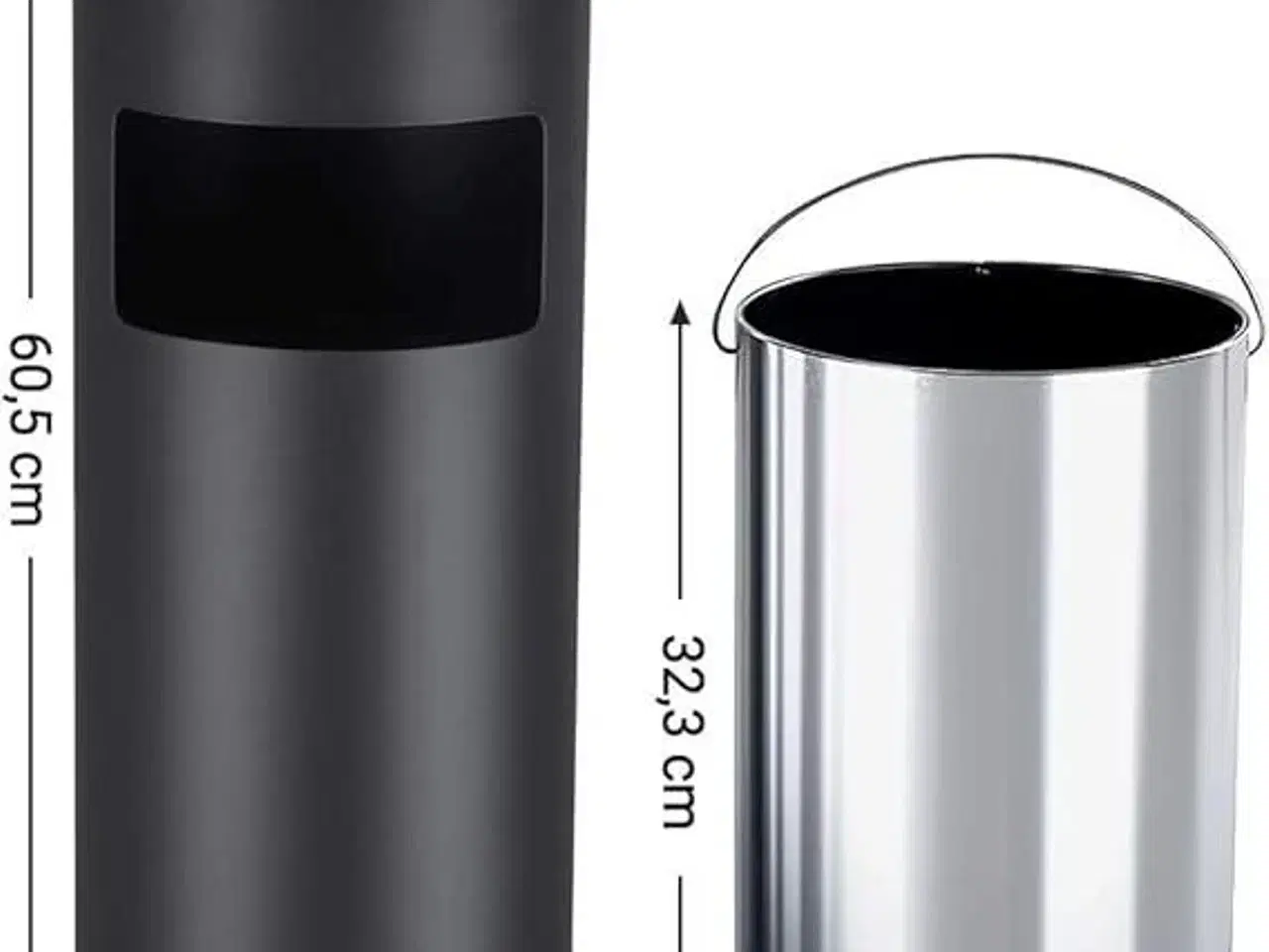 Billede 3 - Skraldespand/Askebæger på fod rustfrit stål, sort, 60,5 × 24,5 cm (LTB17C)