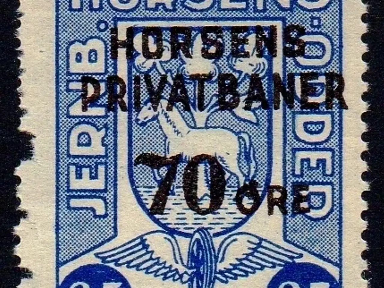 Billede 1 - Horsens/Odder - Overstemplet Horsens Privatbaner - Godsfrimærke - 70 Øre - Ustemplet