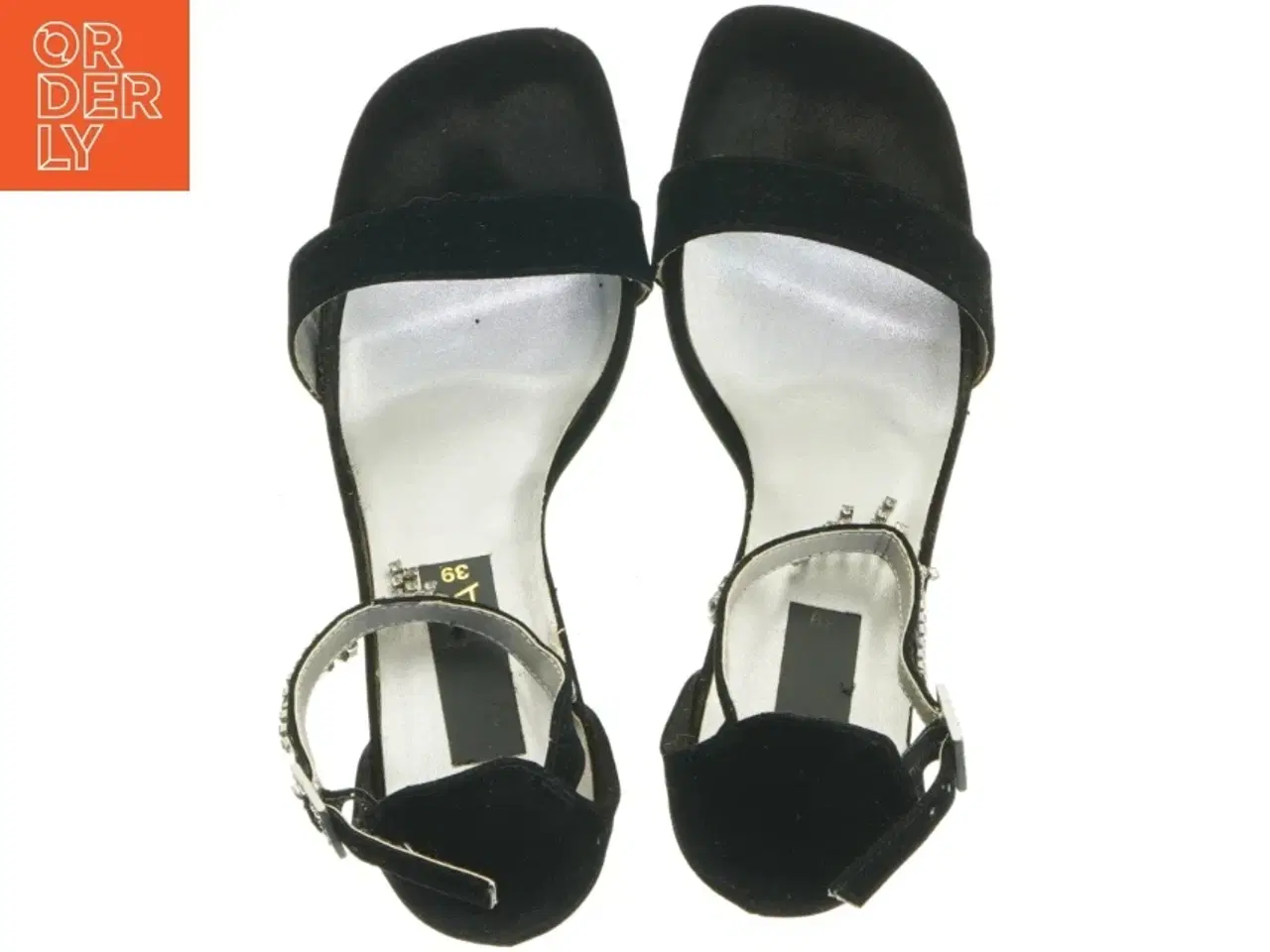 Billede 5 - Sorte højhælede sandaler med rhinsten fra Vanessa (str. 39 )