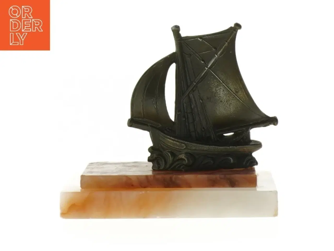 Billede 3 - Dekorativ metal bådskulptur på Onyx marmorbase (str. 13x7,5x12 cm)