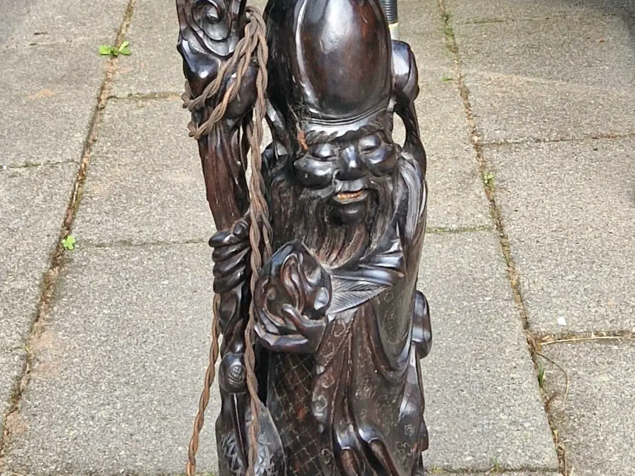 Billede 4 - Antik kinesisk træfigur/lampe 