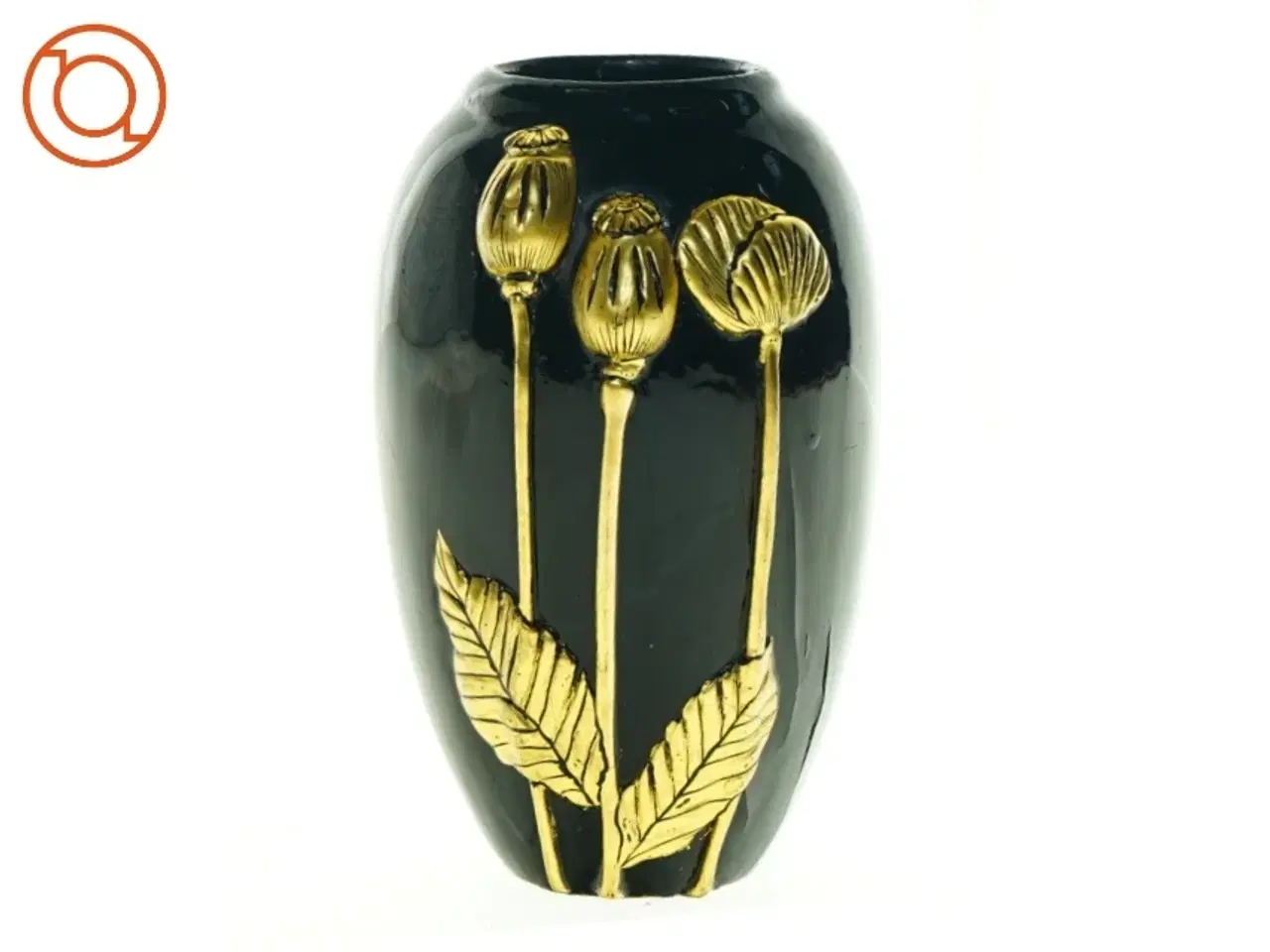 Billede 1 - Lak vase med guld valmuer (str. 16 cm)