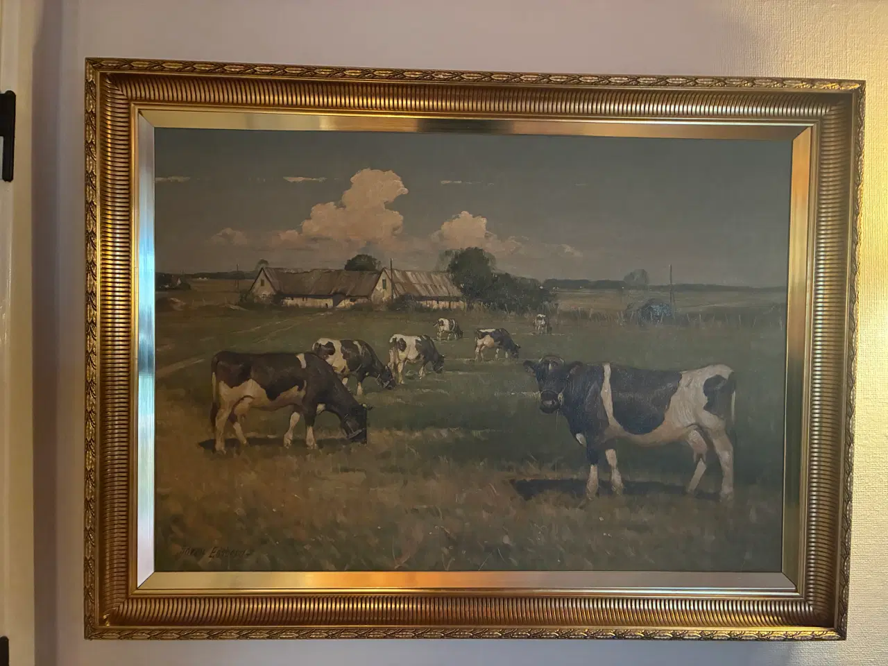 Billede 1 - Søren Edsberg, olie på lærred. Græssende køer