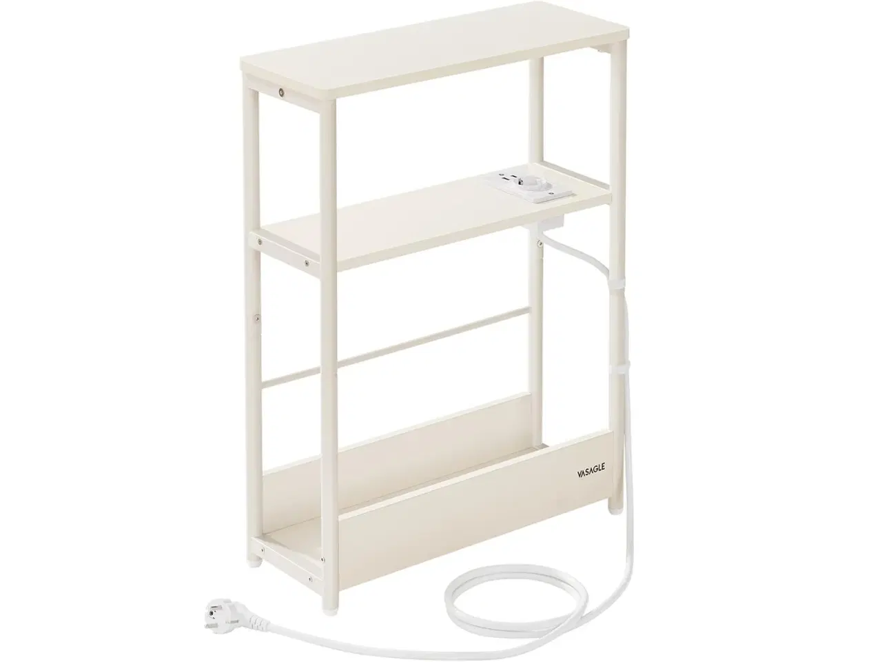 Billede 1 - Smalt sidebord med strømudtag – VASAGLE, 3 niveauer, magasinholder, cremehvid LET335W02