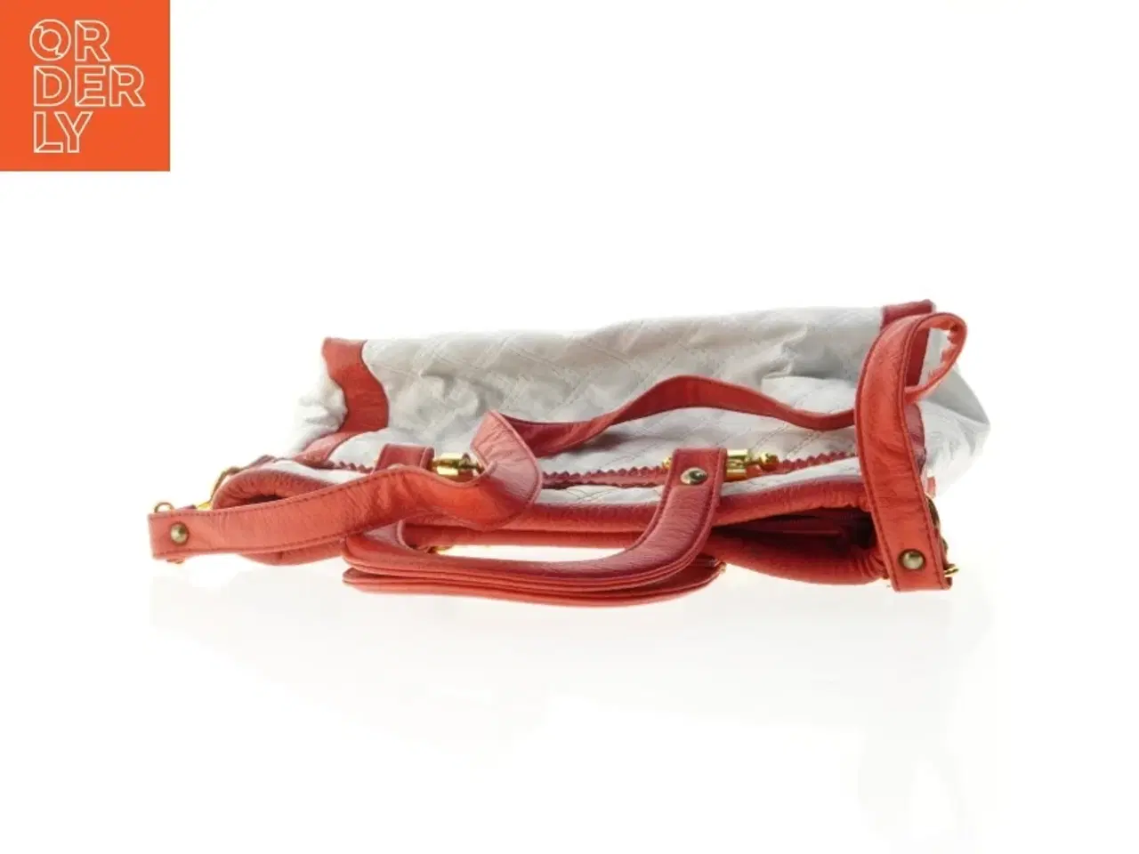 Billede 6 - Hvid og rød quiltet skuldertaske (str. 38 x 26 x 12 cm)