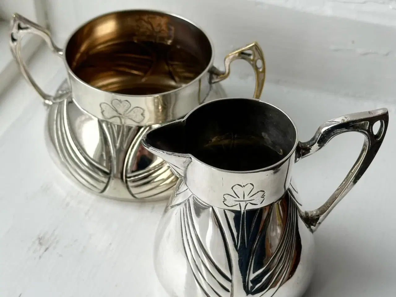 Billede 3 - Sukker- og flødesæt, jugendstil, pletsølv