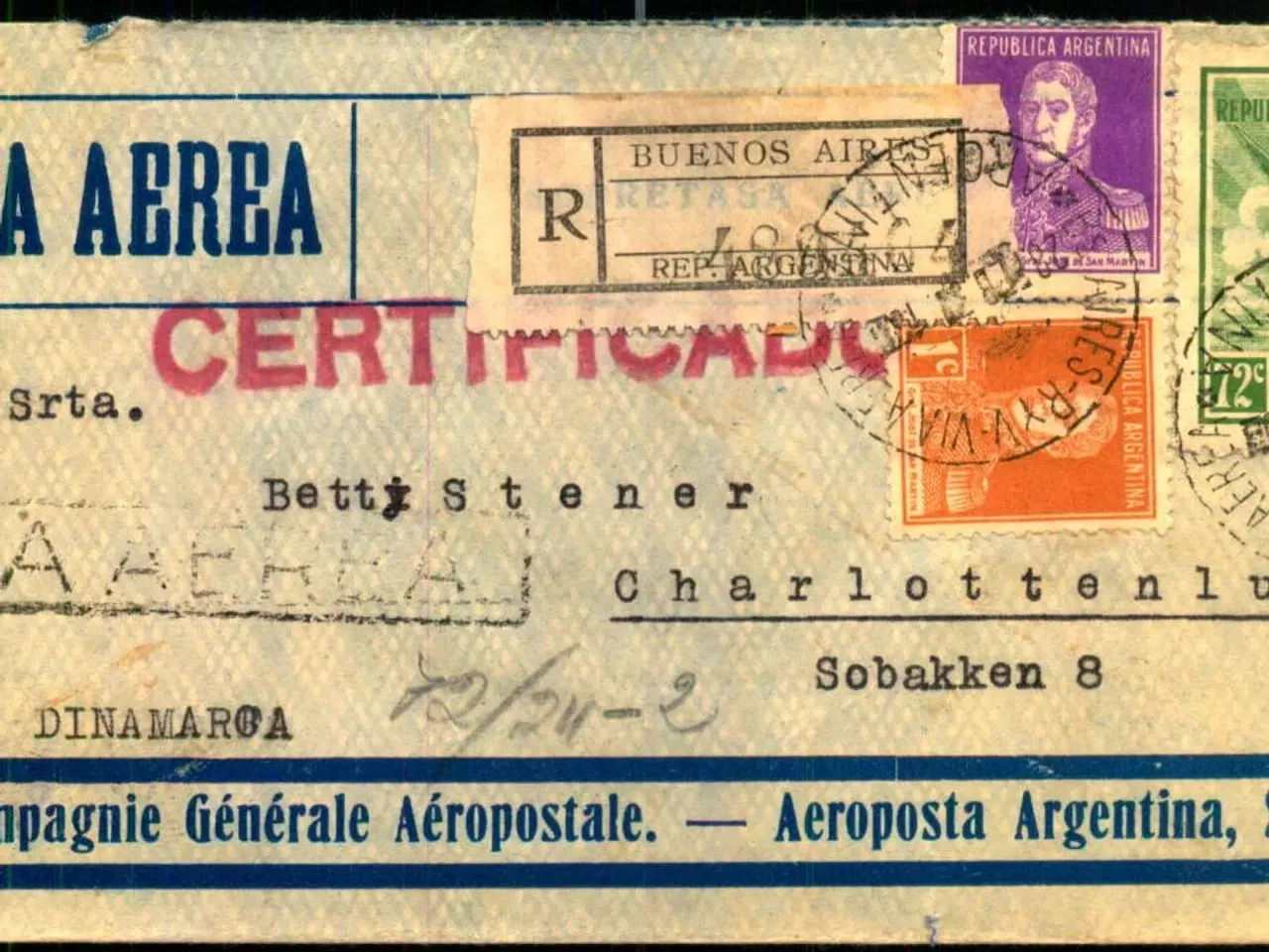 Billede 1 - Luftpost Rekommanderet Brev fra Argentina til Danmark - 28 - 2 - 1931