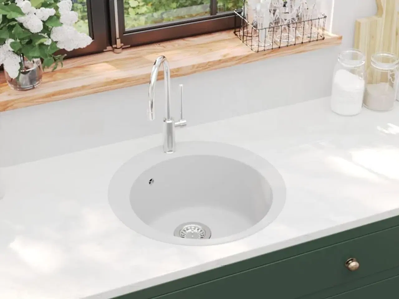 Billede 1 - Køkkenvask granit enkelt vask rund hvid