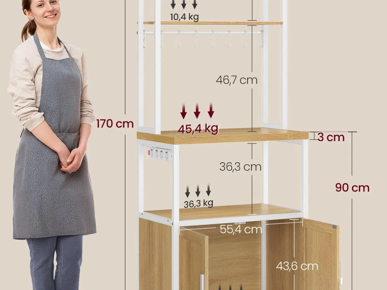Billede 7 - Kaffebar med ladestation - køkkenreol med skab, gylden eg/hvid
