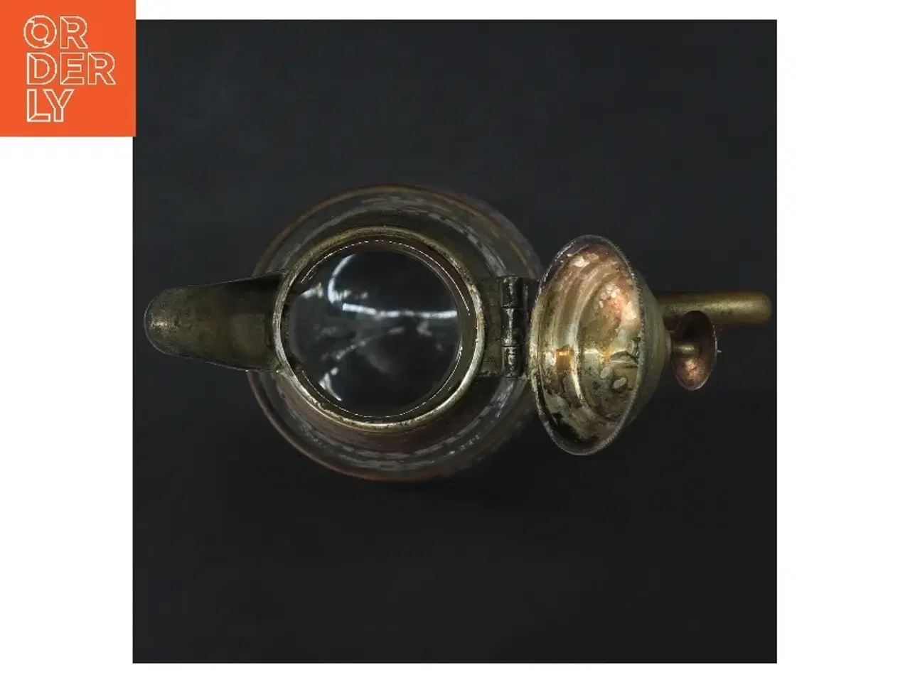 Billede 4 - Antik karaffel i slebet glas og metal (str. 29 cm)