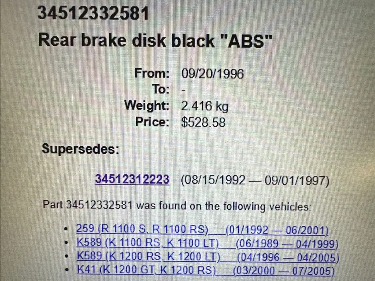 Billede 3 - BMW R1100 Bremseskive bag