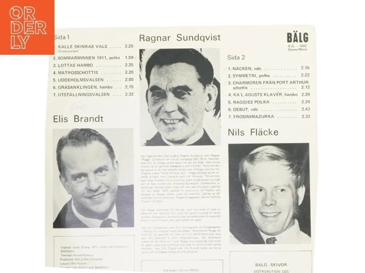 Billede 2 - Ragnar Sundquist Melodier LP fra B&#228;lg