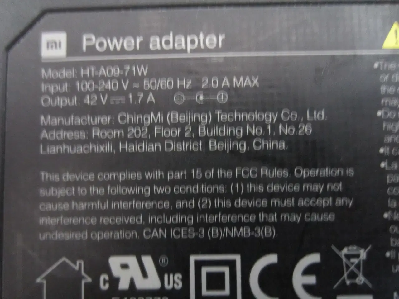 Billede 3 - Xiaomi Mi HT-A09-71W Li-Ion batteri oplader 42V