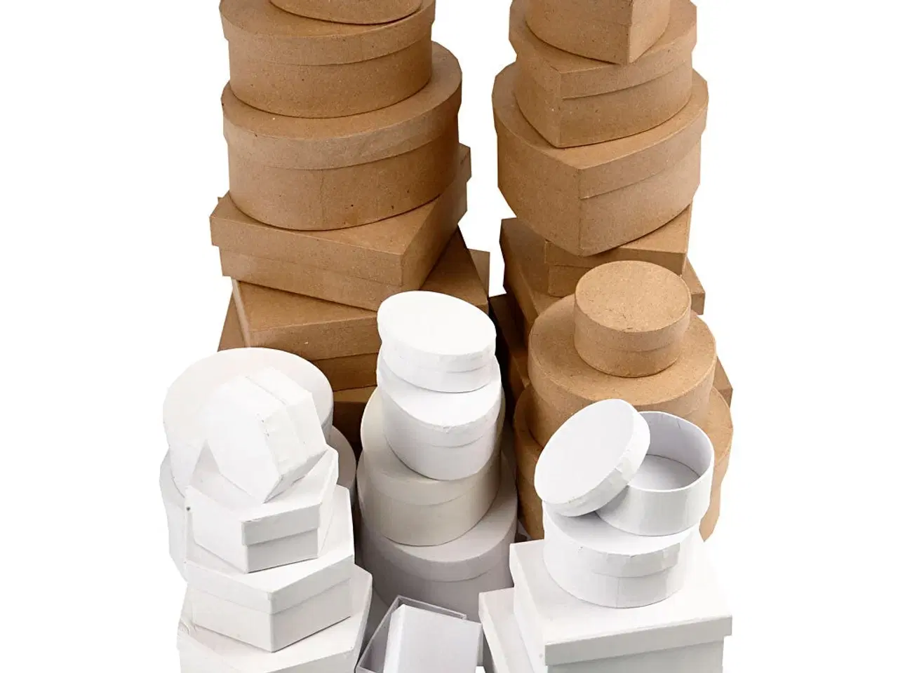 Billede 1 - 30 alsidige papæsker i brun og hvid, str. 6,5-18 cm