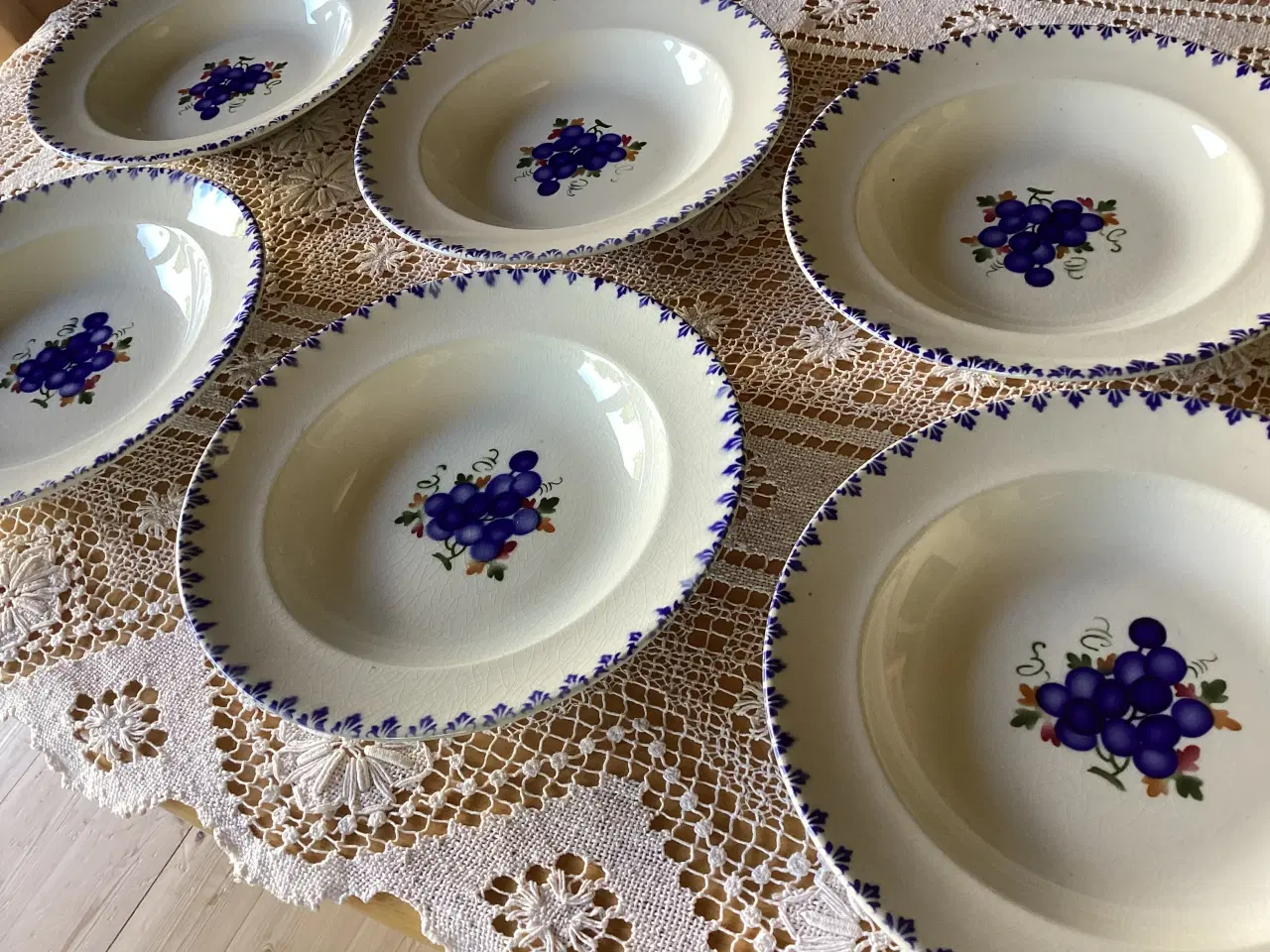 Billede 2 - 6stk vintage dybe tallerkner blå drue 
