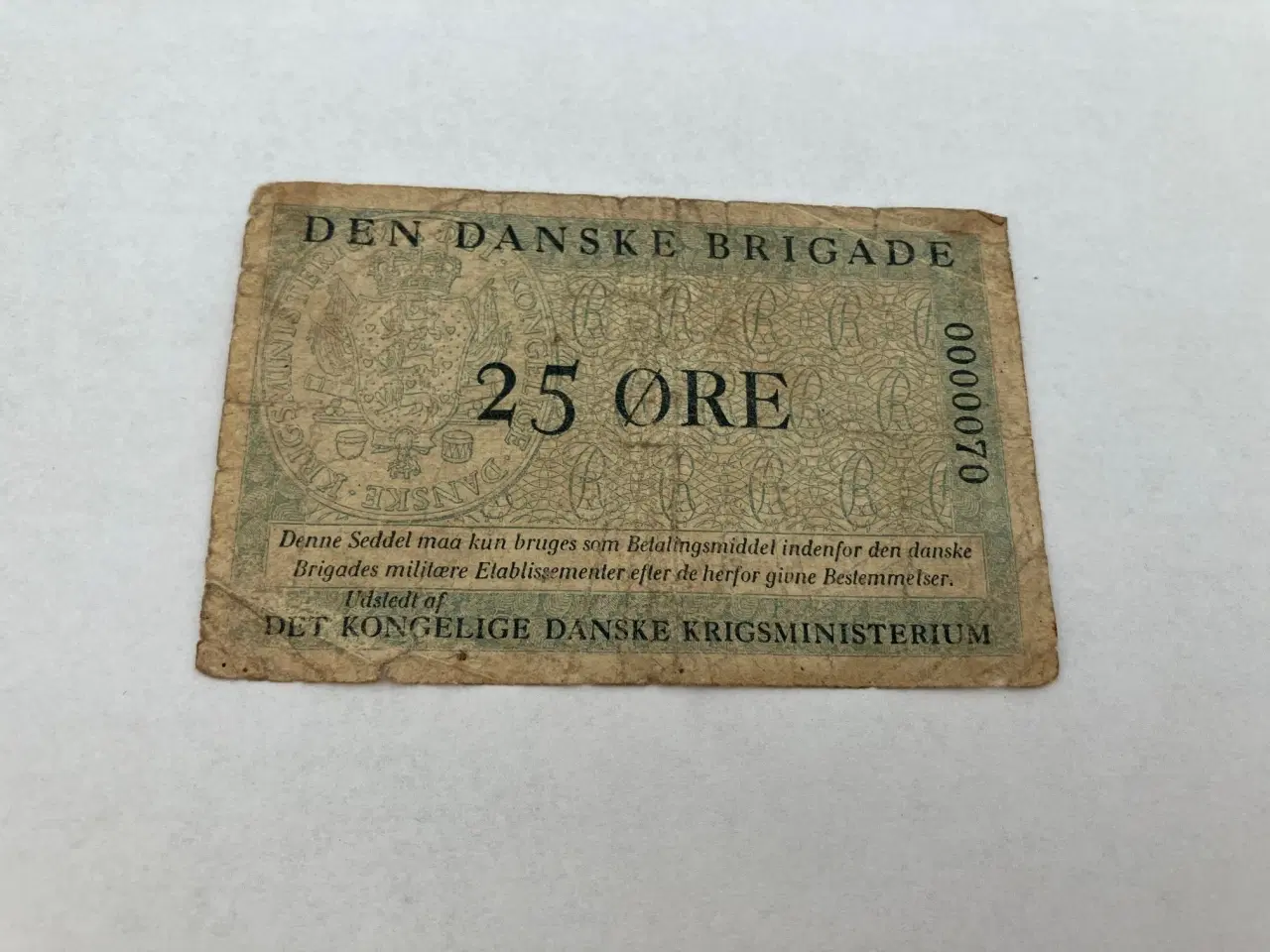Billede 1 - 25 Øre Den Danske Brigade - Lavt nummer - Dårlig stand