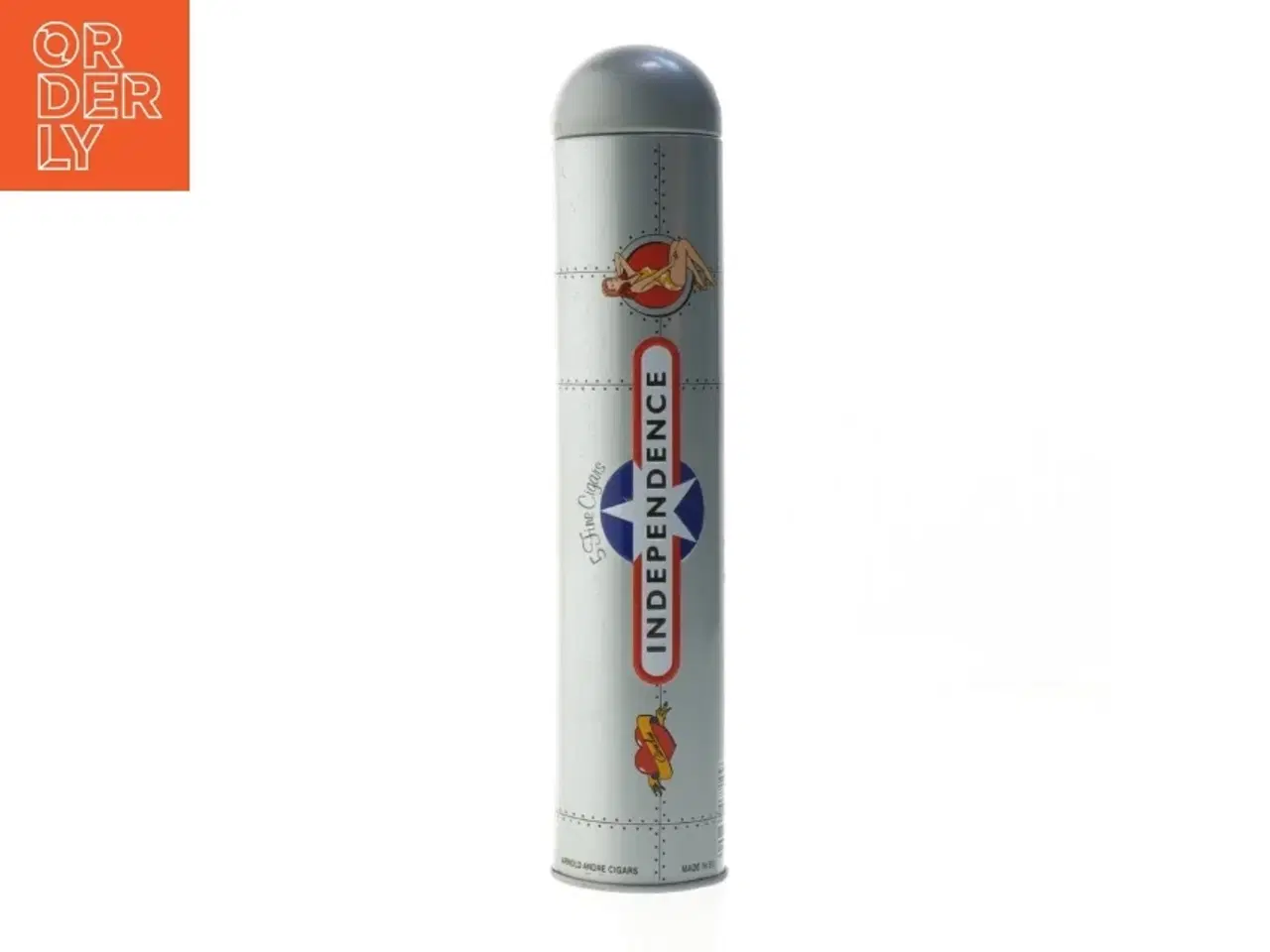 Billede 1 - Dekorativ metal "cigar" beholder str. 25 cm med pin-up