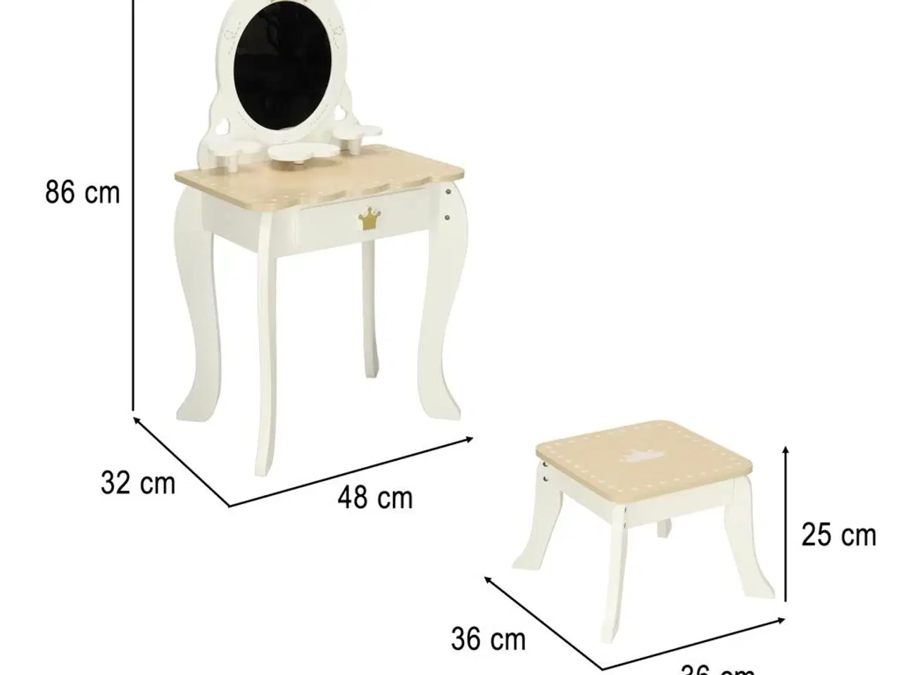 Billede 7 - Sminkebord i træ til børn med spejl og tilbehør – hvid