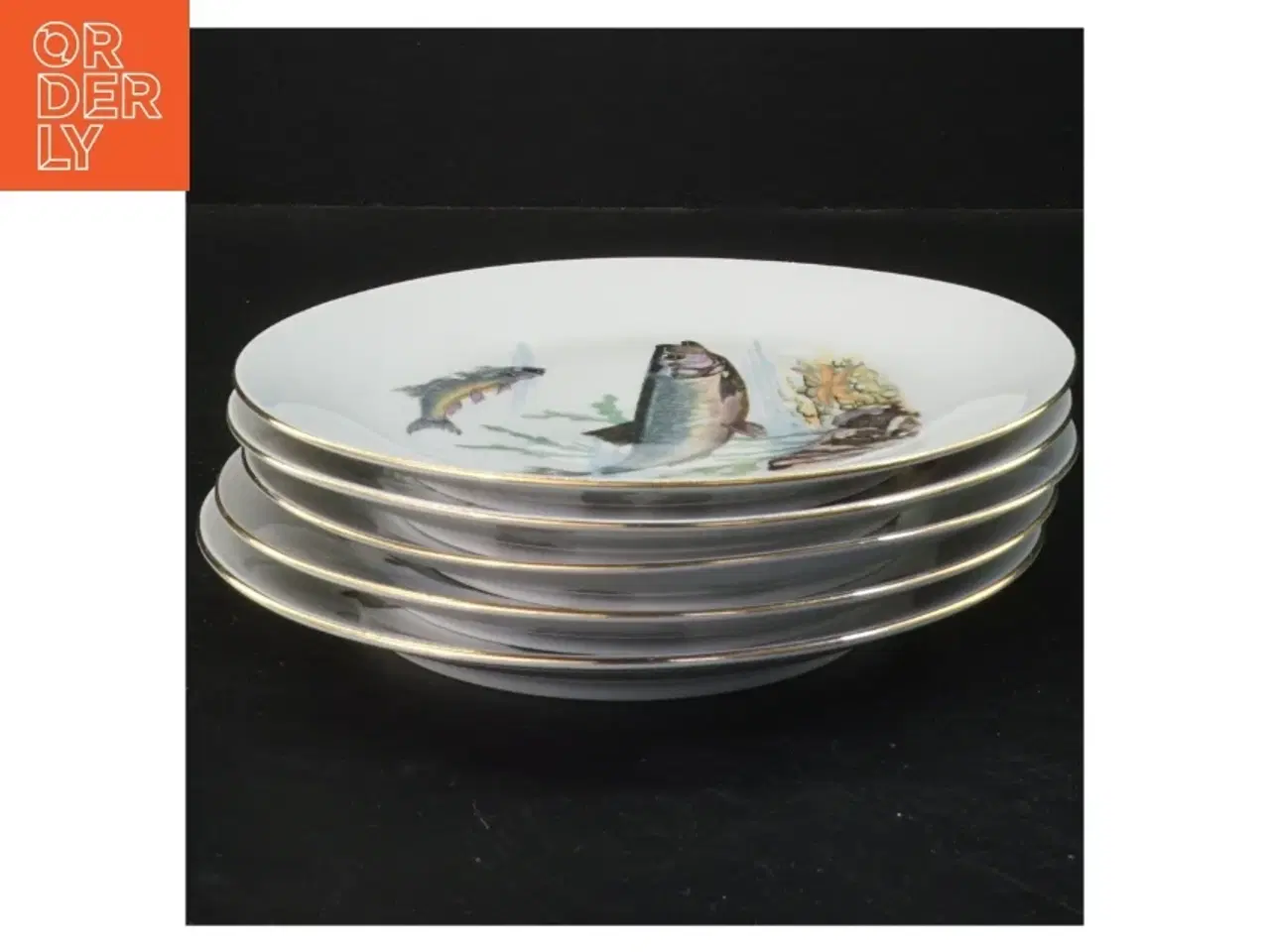 Billede 2 - Sæt af fem dekorative fisketallerkener (str. Ø 19 cm)