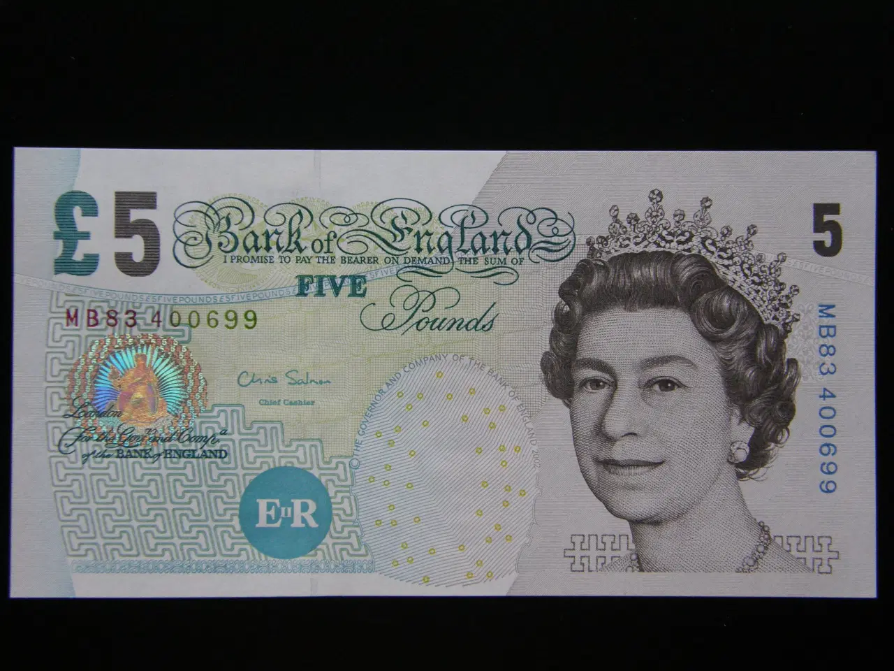 Billede 1 - England 5 Pounds  2002(2012)  P391d  Unc