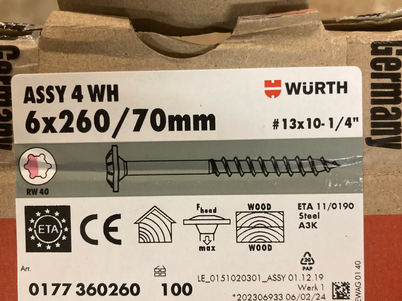 Billede 3 - ASSY 4 WH skrue m.flangehoved 6x260/70mm - 80 stk