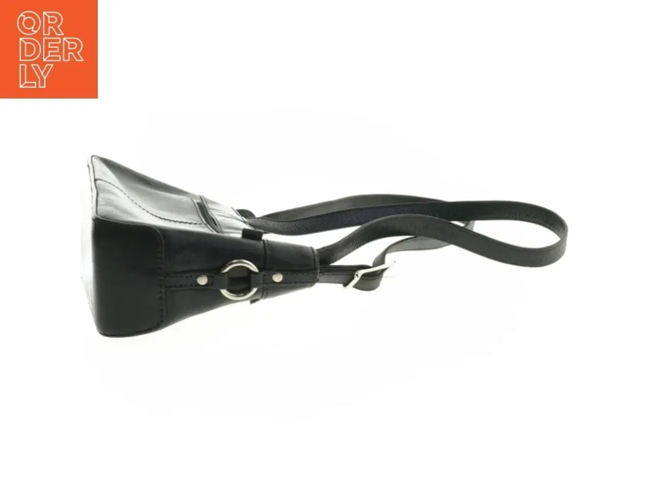 Billede 2 - Sort læder skuldertaske (str. 14x29x8 cm)