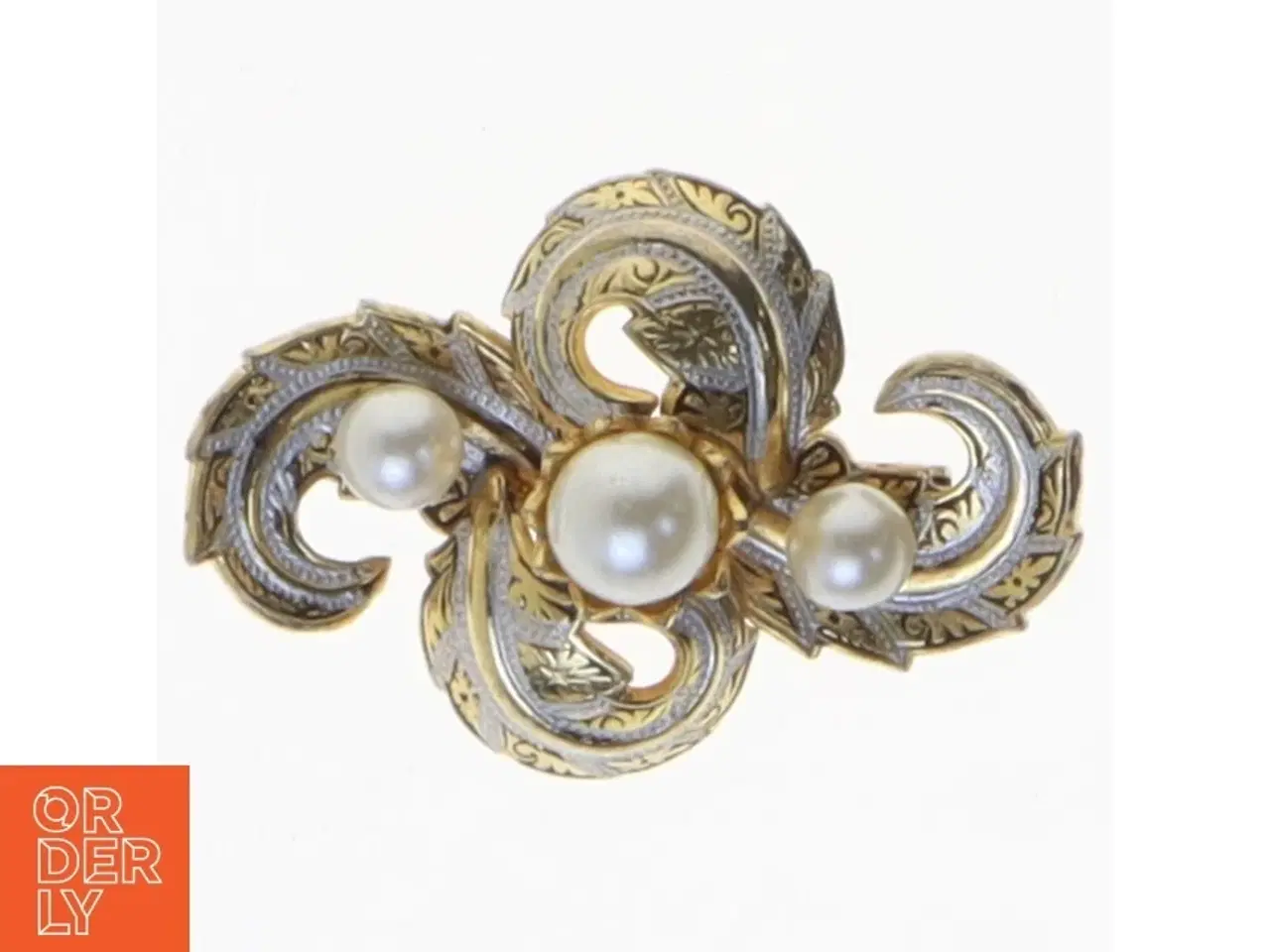 Billede 1 - Vintage broche med perler (str. 4 x 3 cm)