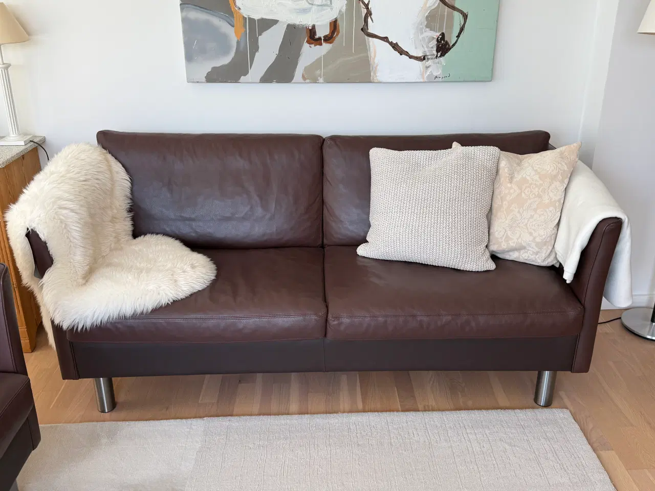 Billede 3 - Sofasæt i brun læder