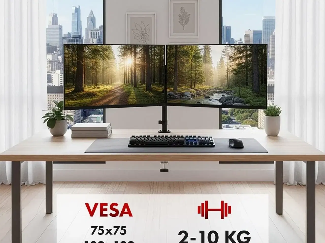 Billede 12 - Maclean MC-136 dobbelt skærmholder med gasfjeder 17–32" – sort