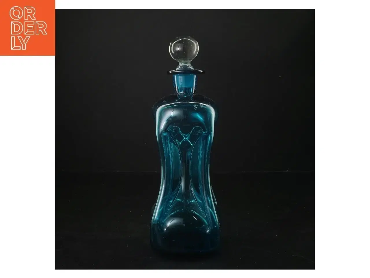 Billede 1 - Blå klukflaske med prop holmegaard (str. 26x9 cm) til snaps