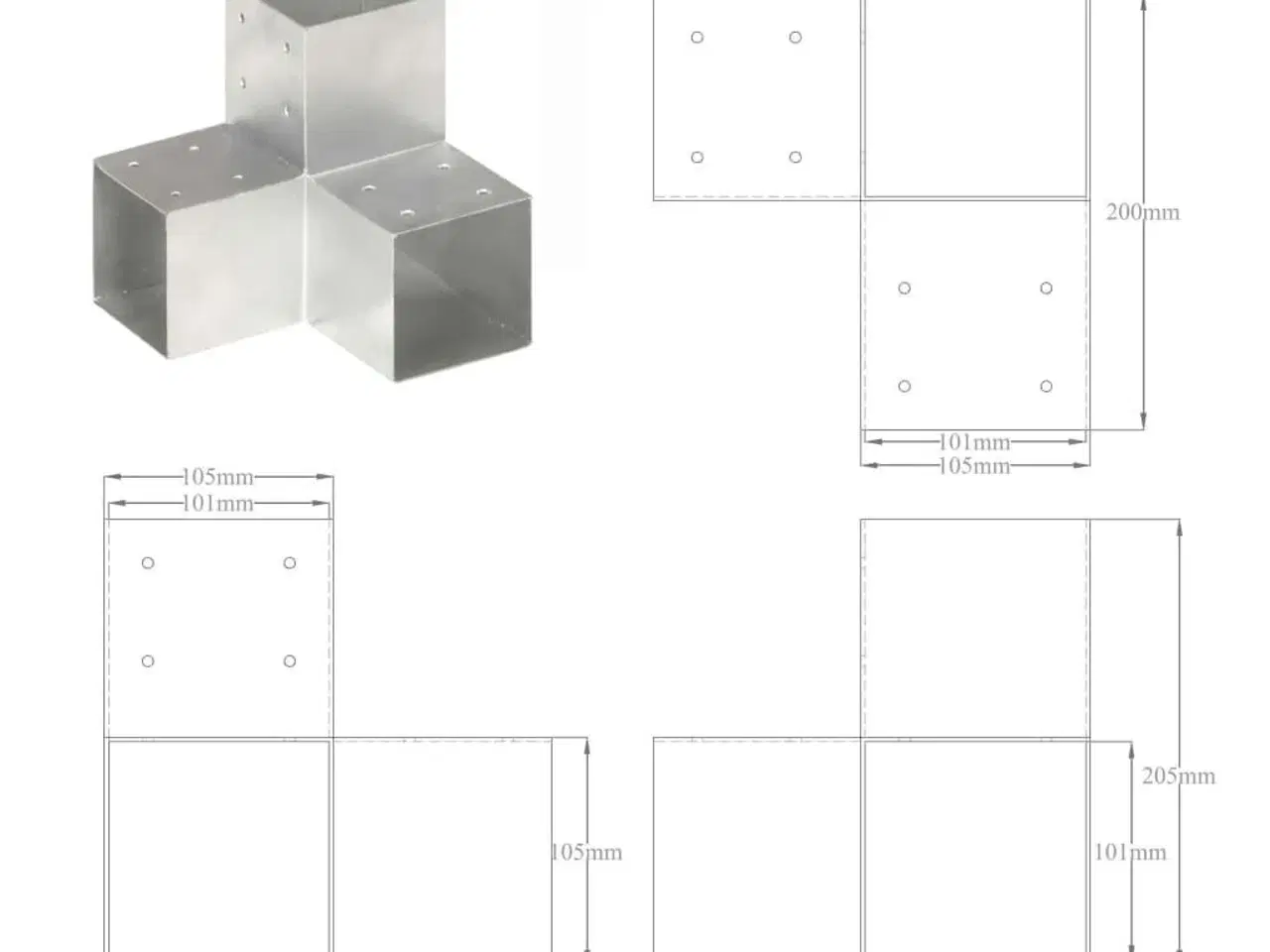 Billede 7 - Stolpebeslag Y-form 4 stk. 101x101 mm galvaniseret metal