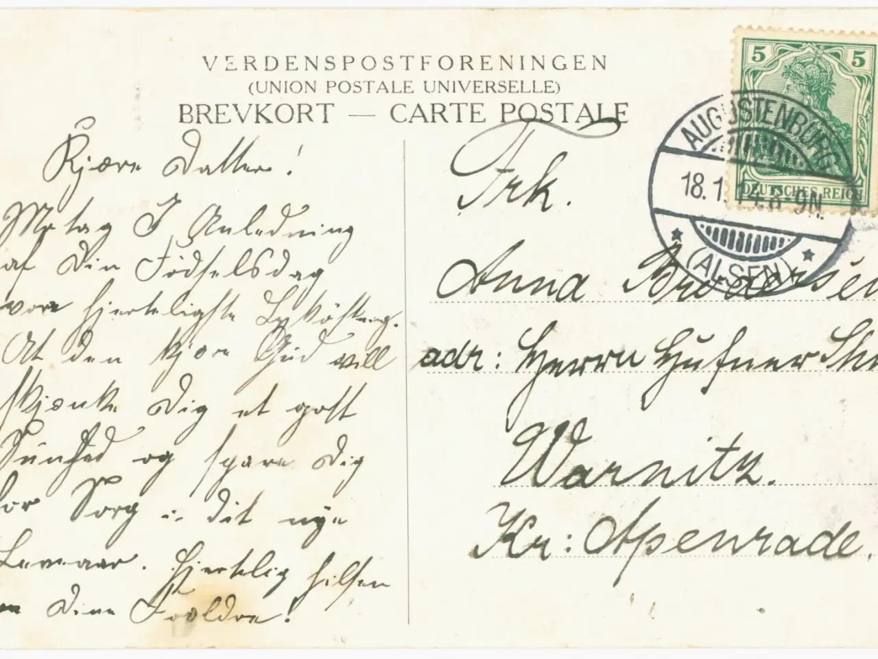 Billede 1 - Brotypestempel AUGUSTENBURG. Fra 1914