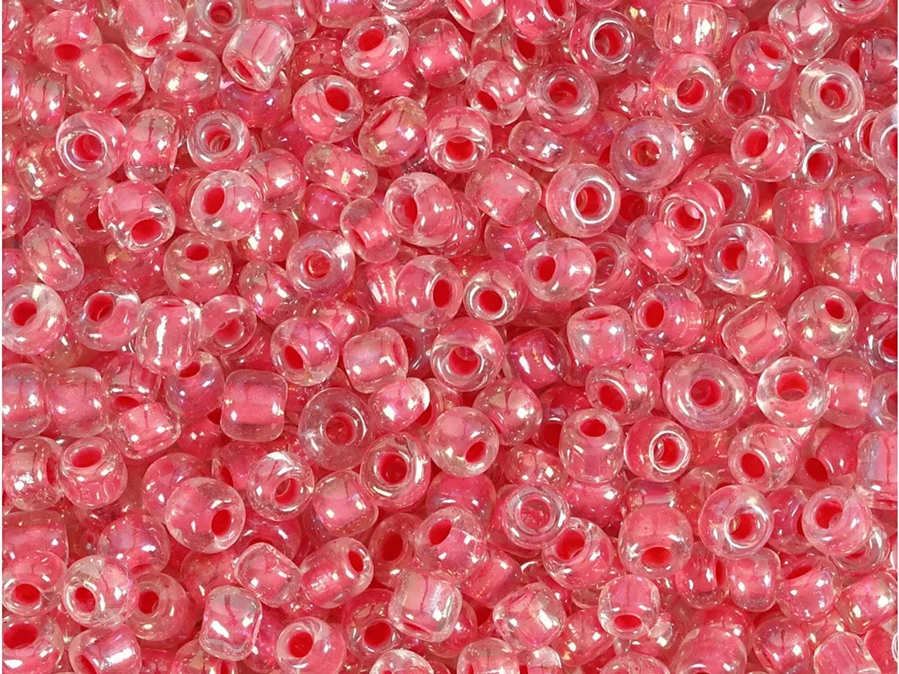 Billede 1 - Rocaiperler, diam. 3 mm, str. 8/0, hulstr. 0,6-1,0 mm, pink kerne, 25g/ 1 pk.