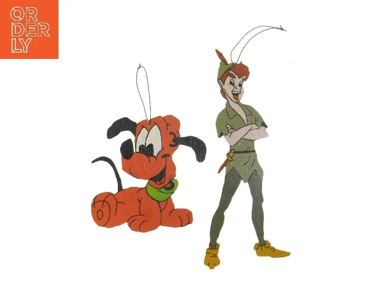 Billede 1 - Træfigurer, håndlavede, af Peter Pan og hund (str. 27 og 14 cm)