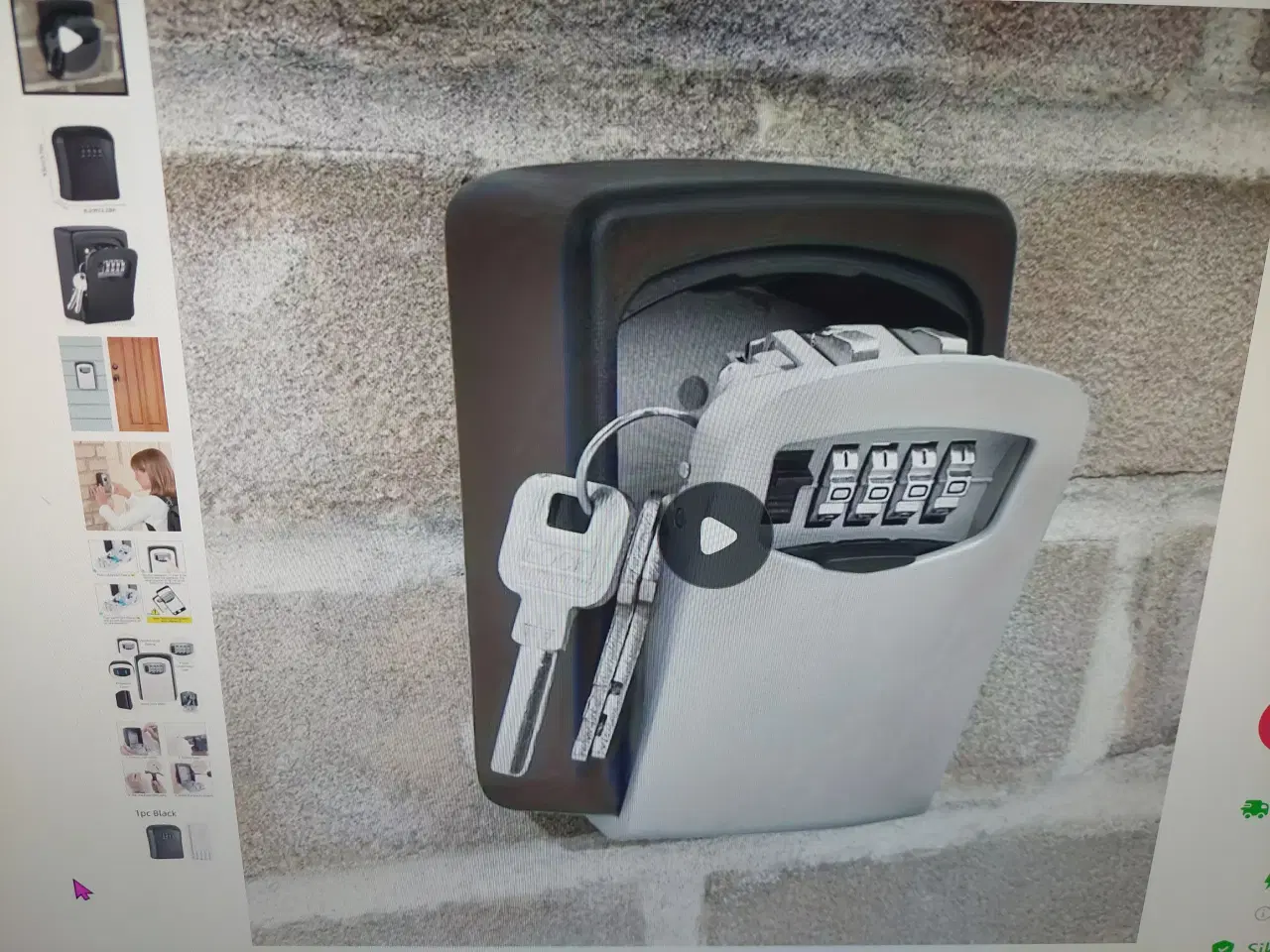 Billede 1 - 4 kantet nøgleboks med kode for væg montering