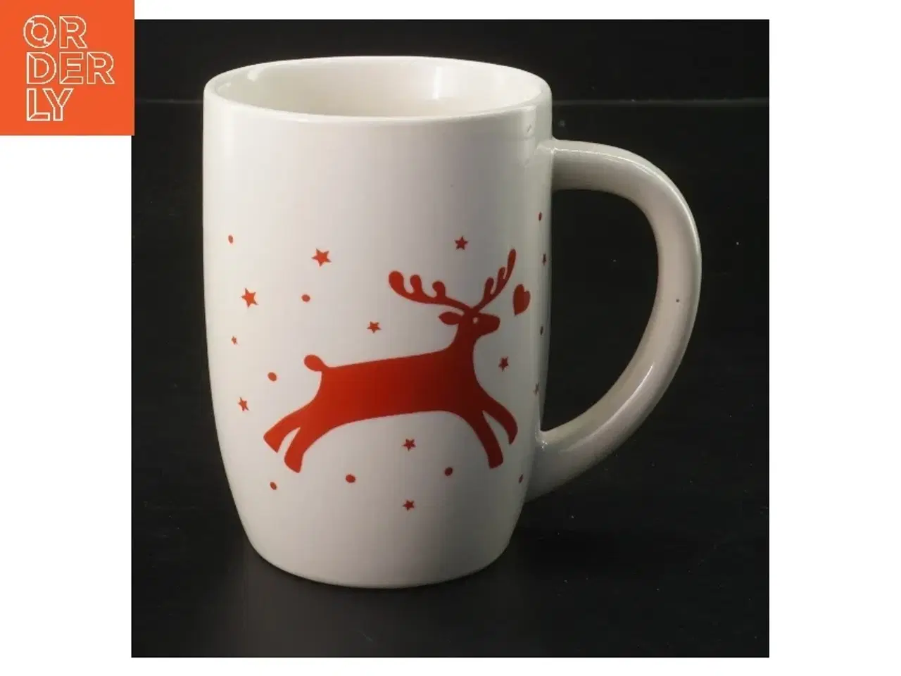 Billede 1 - Hvid krus med rensdyrmotiv (str. Ø 8 cm længde 11 cm)