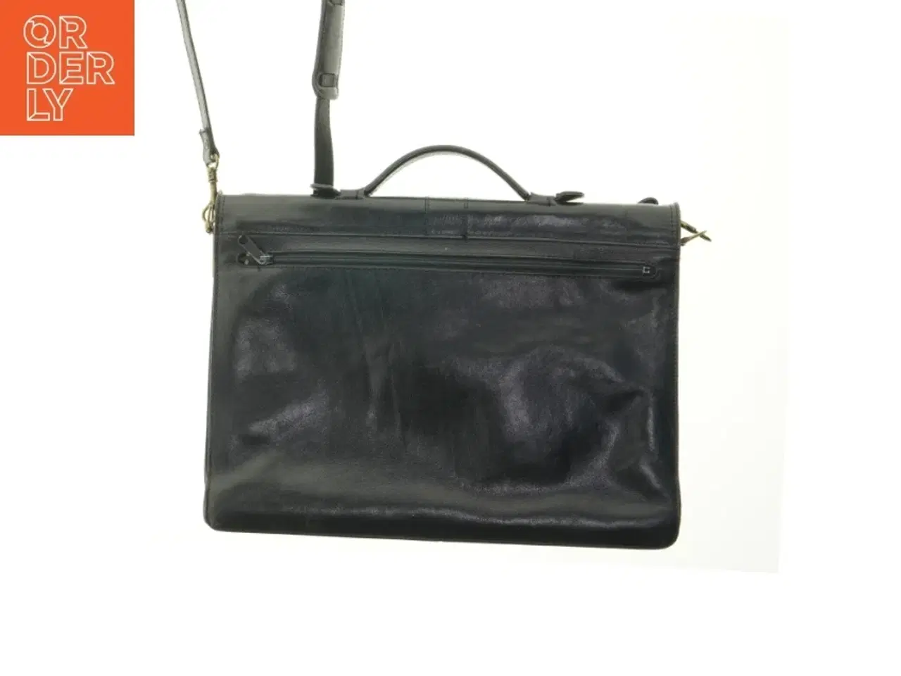 Billede 2 - Sort lædermappe med skulderstrop (str. 40x30 cm)