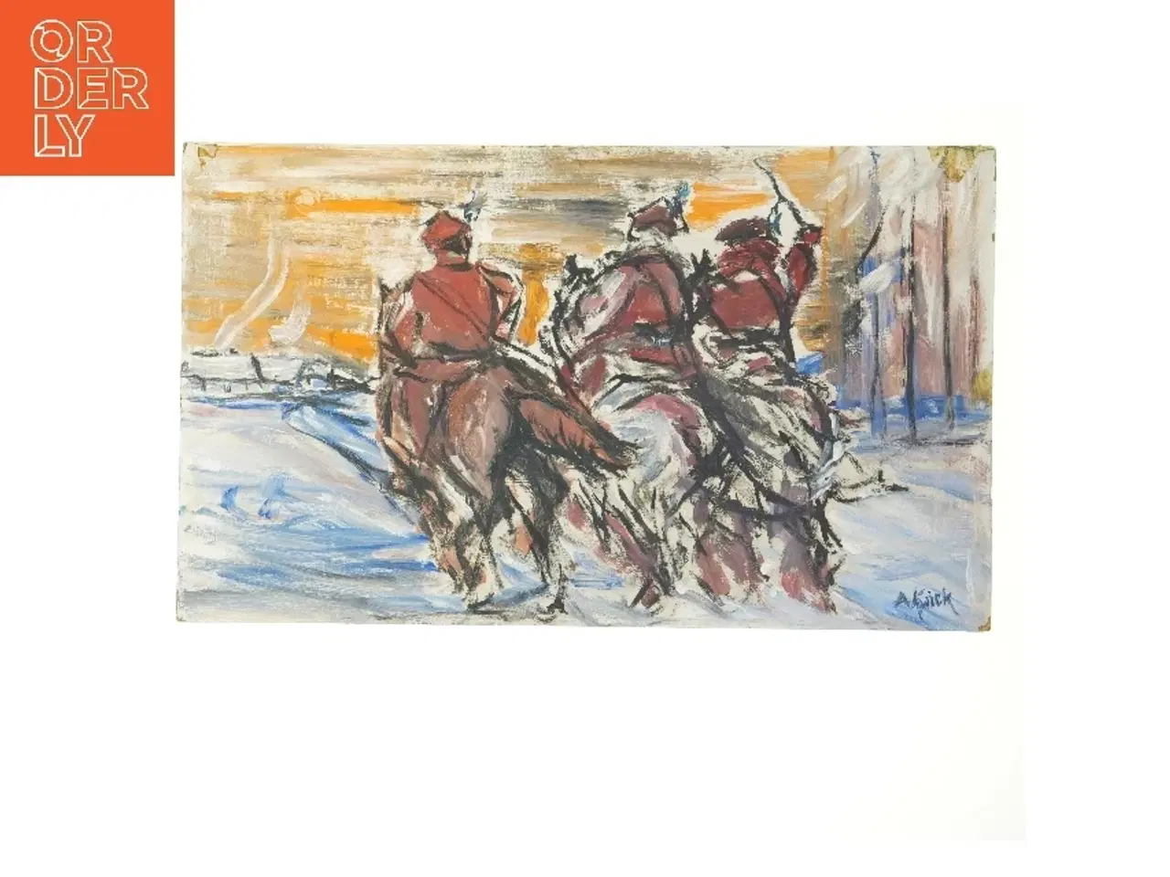 Billede 1 - Maleri af ryttere på sne (str. 60x36 cm)