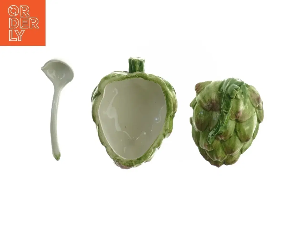 Billede 3 - Artiskokformet krukke med ske (str. 13 x. 10,5 cm)