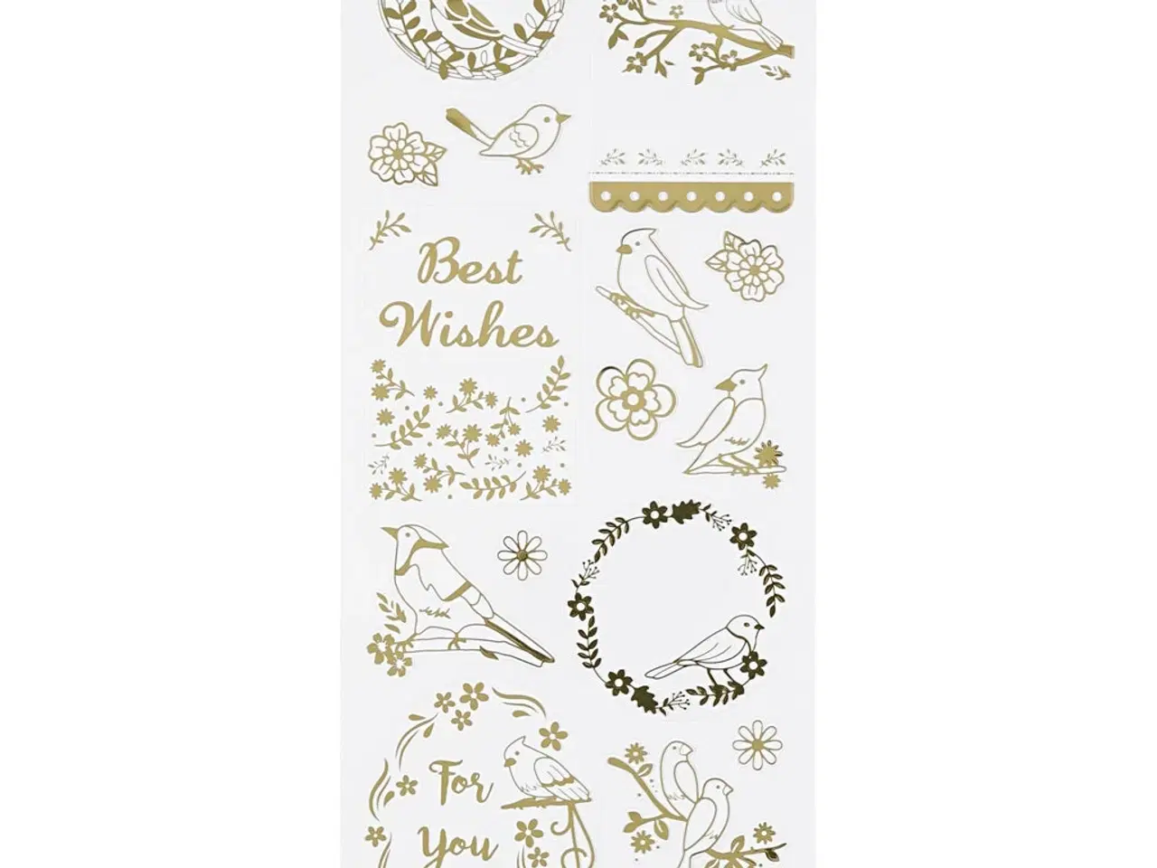 Billede 1 - Stickers, fugle, ark 10x24 cm, guld, 1 ark