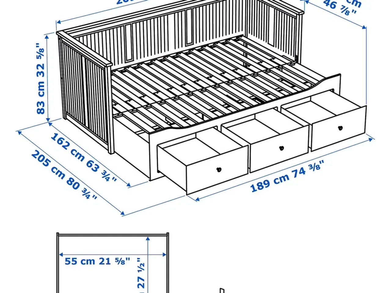 Billede 7 - HEMNES Sovesofa 3 skuffer/2 madrasser - 80x200