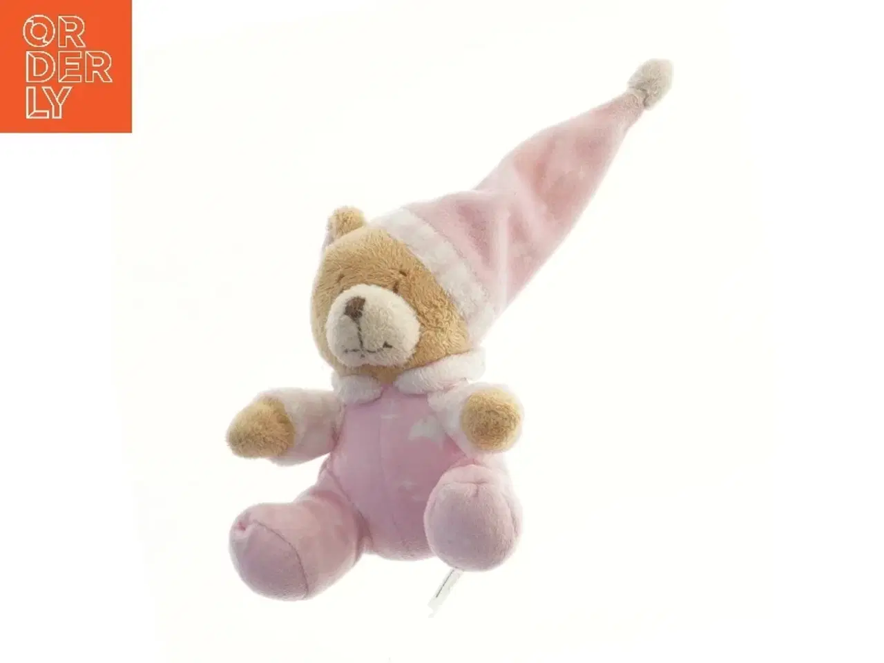 Billede 1 - Bamse med lyserødt nattøj og hue fra Danplys (str. 14 cm)