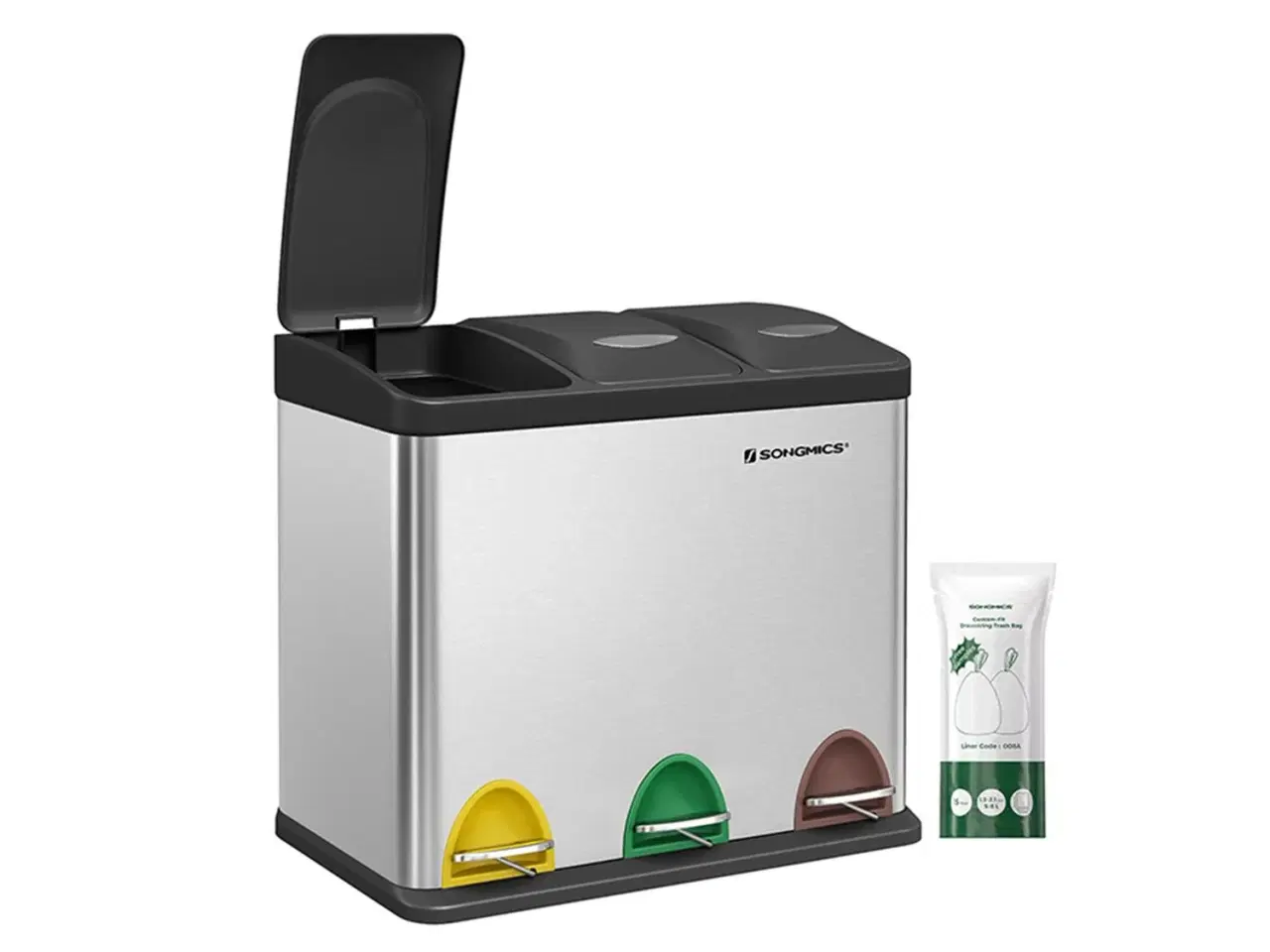 Billede 1 - Skraldespand med pedal 3-i-1 24 l, stål, sølv