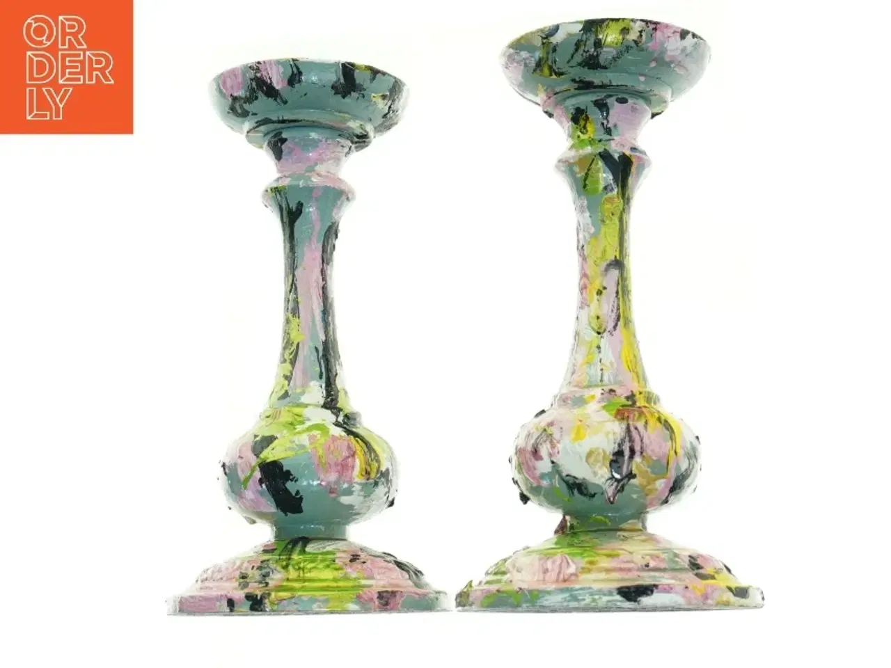 Billede 4 - Dekorativt malede lysestager (str. 24,5 x 13 cm)