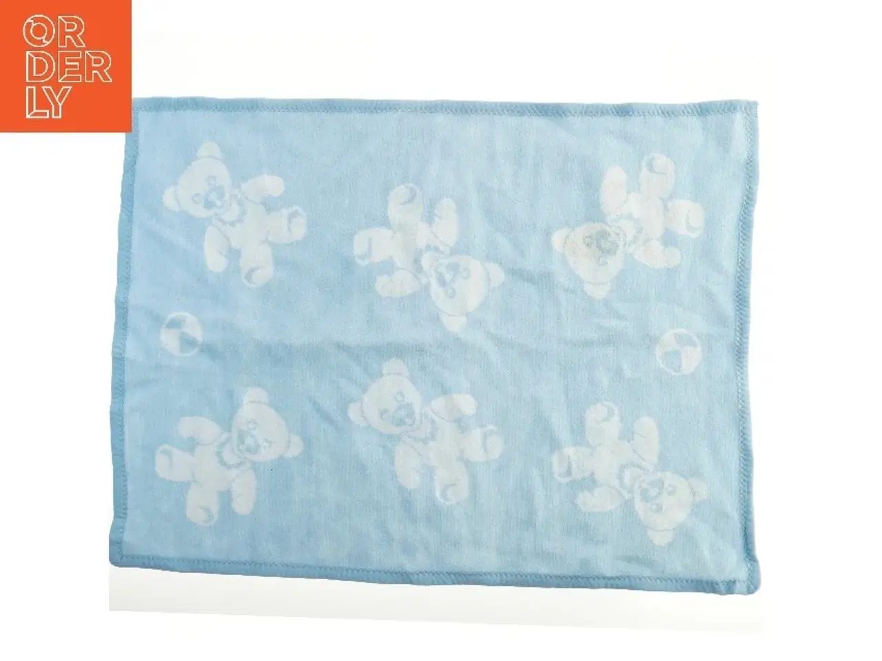 Billede 1 - Blåt babytæppe med bamsemotiv (str. 95x70 cm)